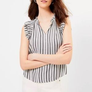 NEW LOFT Striped Ruffle Split Neck Shell